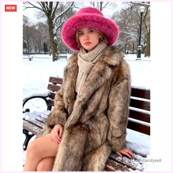 Oversized Faux Fur Bucket Hat with Moldable Brim for Winter Warmth - Picture 4 of 7